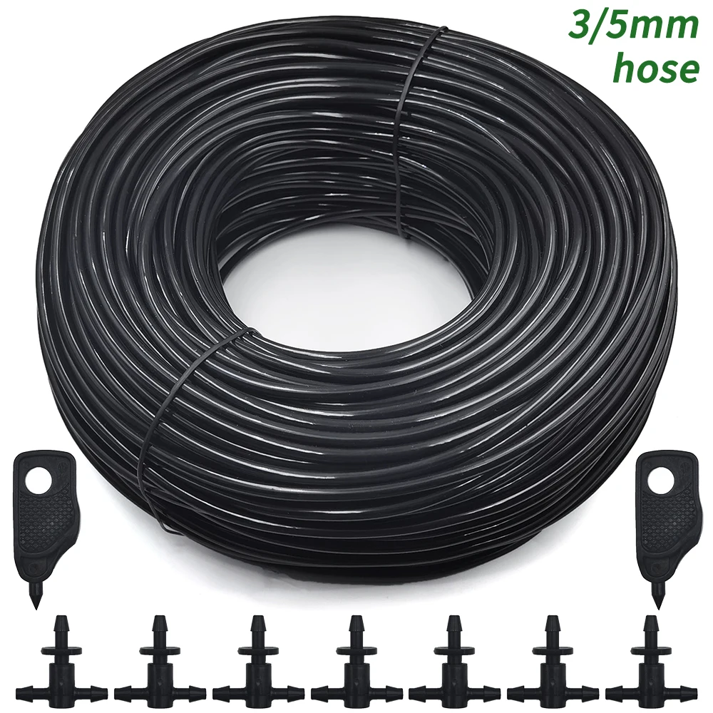 5-140m Garden Watering 3/5mm Hose Irrigation Pipe 1/8'' Tubing Greenhouse Bonsai Plant Flower Drip Arrow Dripper Sprinkler