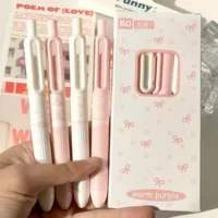 4Pcs Pink White Bow Print Gel Pen Set, Retractable 0.5mm Fine Point Smooth Writing Pens for Journal Office Stationery Gift 2