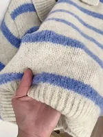 Women's Fashion Casual POLO Collar Striped Knitted Hoodie Soft and Comfortable Intercolor Sweater - Image 4