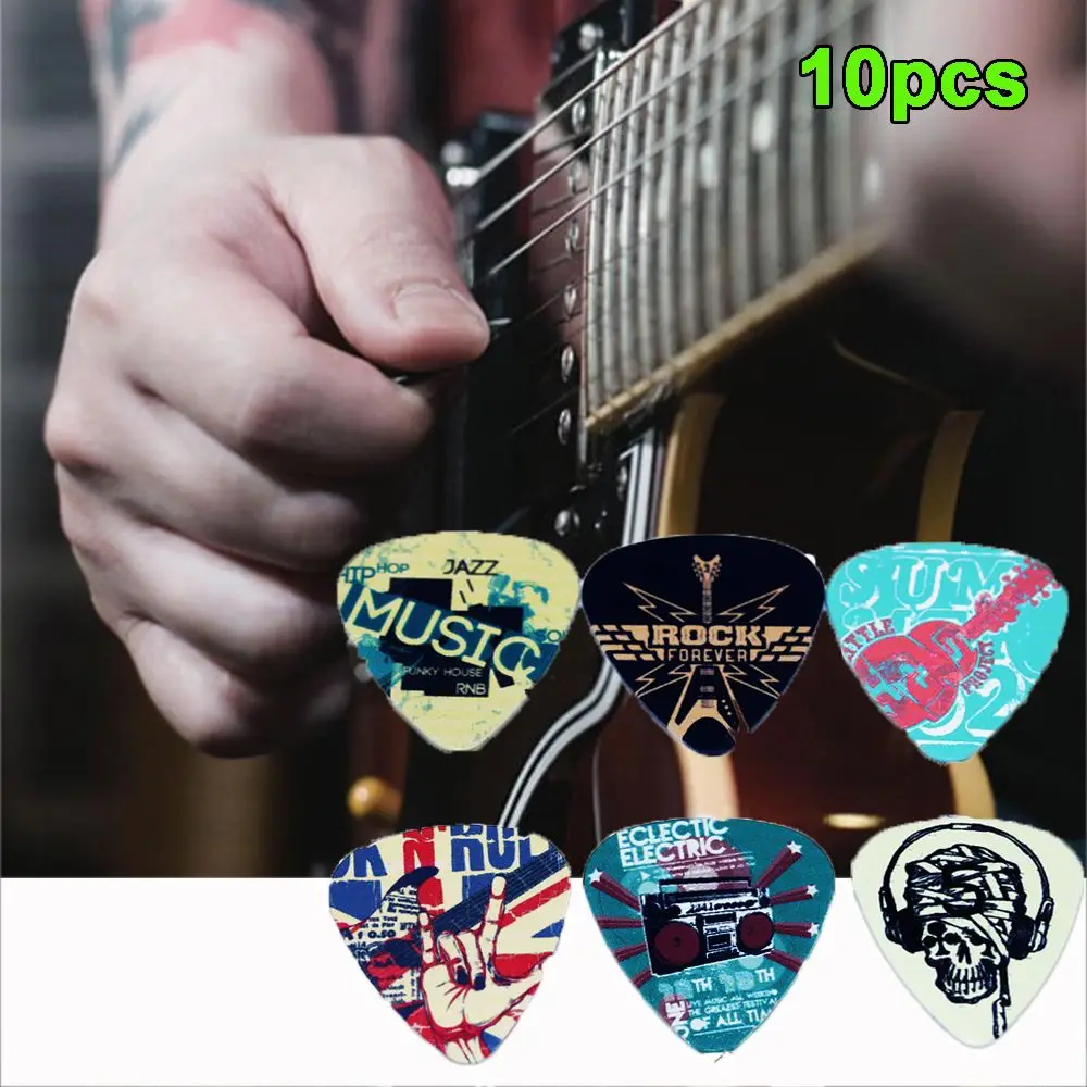 10pcs Mixed Pattern Mediator Rock Gestures 0.71mm Acoustic Guitar Picks Plectrums Celluloid Shrapnel guitar picks