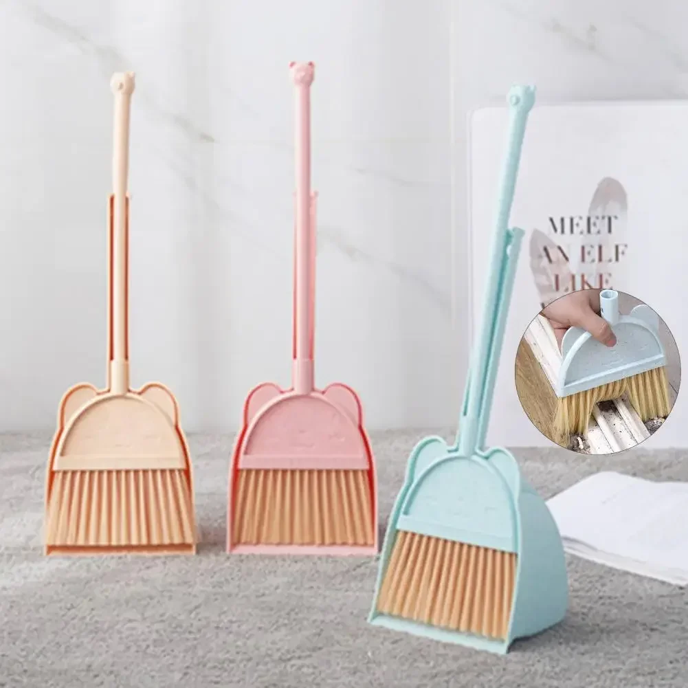 1 Set Mini Children Broom Dustpan Cartoon Flexible Bristles Kids Pretend Play Toddlers Indoor Outdoor Floor Sweeping Tool Kit 2