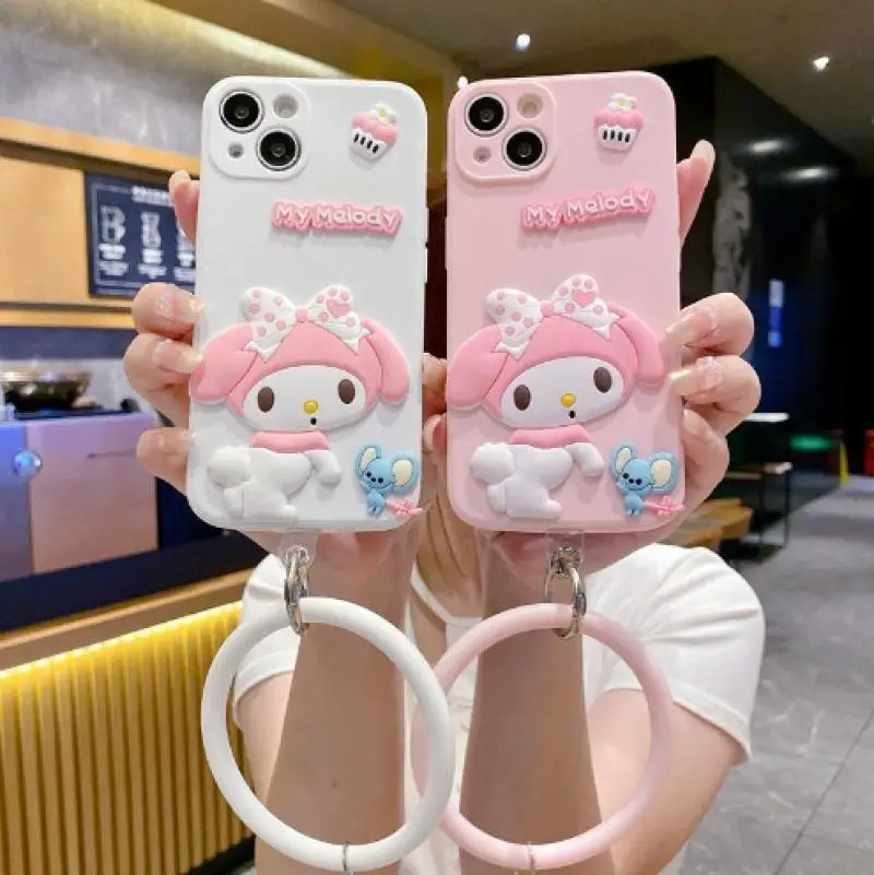 

My Melody Anime Sanrioed Tpu Kawaii Phone Case for Iphone15Promax 14Plus 13Pro 12 11 with Hanging Rope Mobile Phone Case