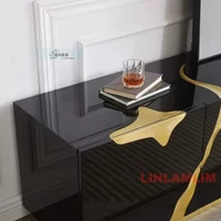 Роскошный черный/белый сервант/подставка под телевизор с золотым акцентом, глянцевый шкаф для хранения вещей для гостиной или столовой — изображение 6