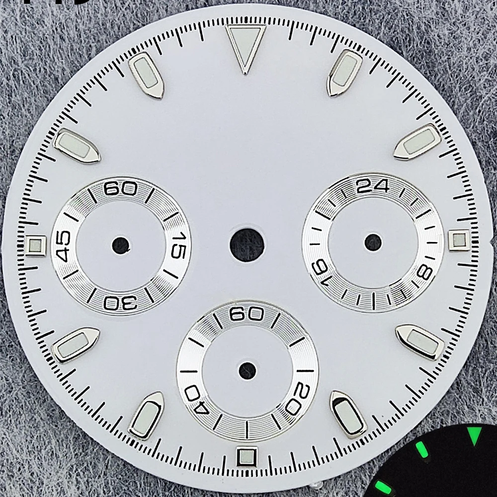 29.5mm Green Luminous Chronograph Dial with 6 Hands for Quartz Movement Watches