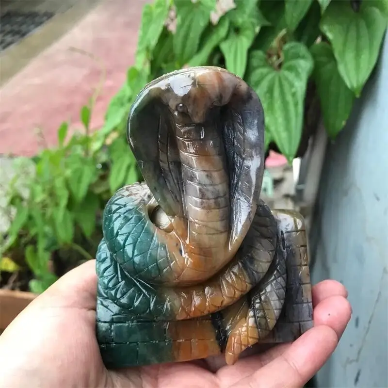 

Natural Ocean Jasper Snake Figurine Ornament Healing Reiki Crystal Hand Carved Animal Statue Crafts Home Decoration 1pcs