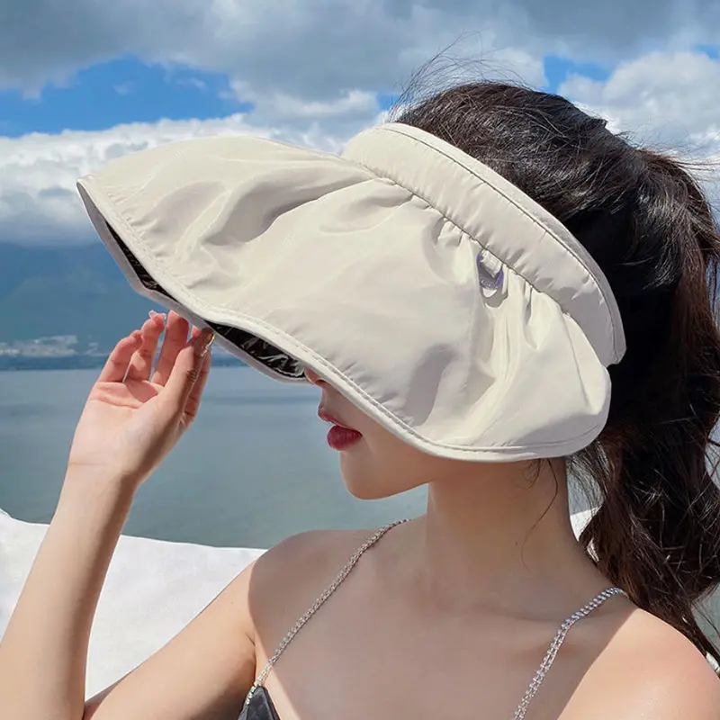 Women SummerShell Sunshade Hat UV Protection Dual Use Hair Hoop Sun Hats  Outdoor Beach Soft Foldable Wide Brim Bucket Caps - AliExpress