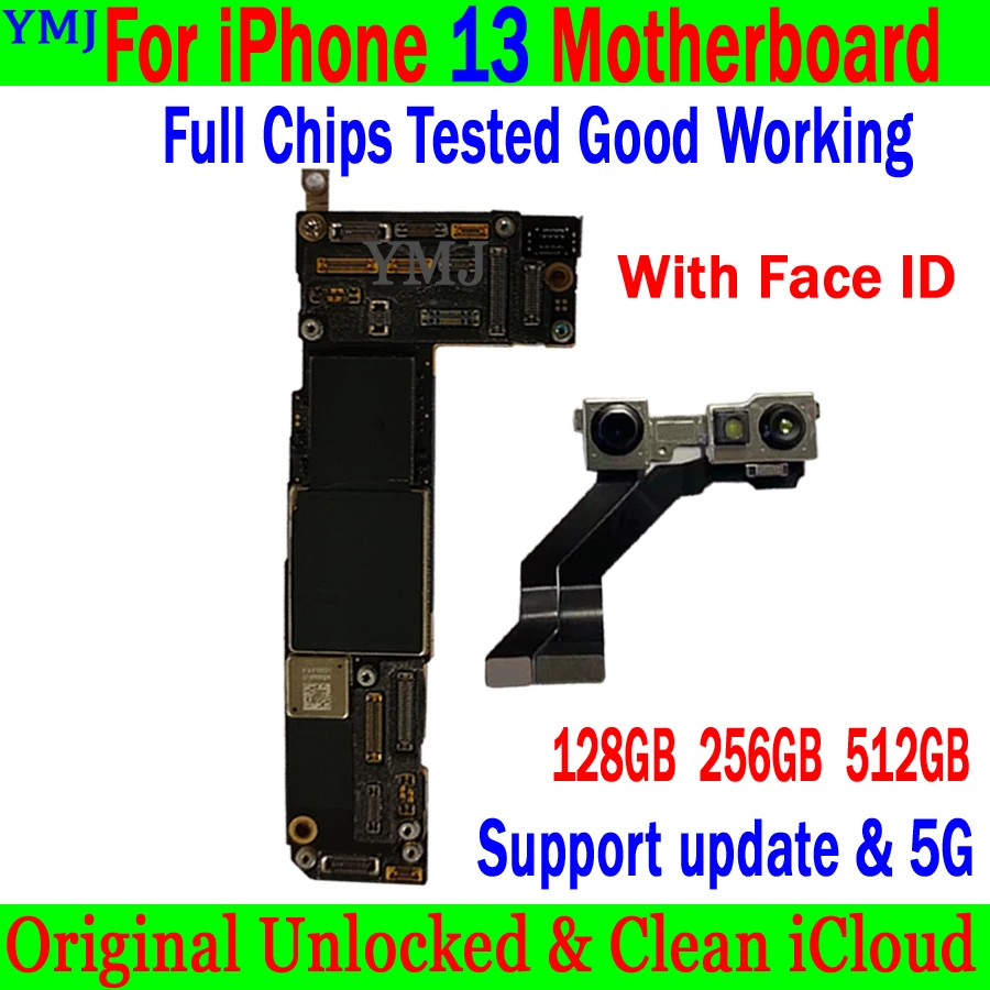 

128GB 256GB 512GB For iPhone 13 Motherboard Original Unlocked Free icloud logic board With/No Face ID Support ios Update & 5G