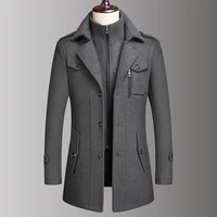 2024 Autumn Winter Double Collar Wool Coat Middle-aged Men's Business Fashion Handsome with Solid Color Woolen Men's Coat  M-4XL 1