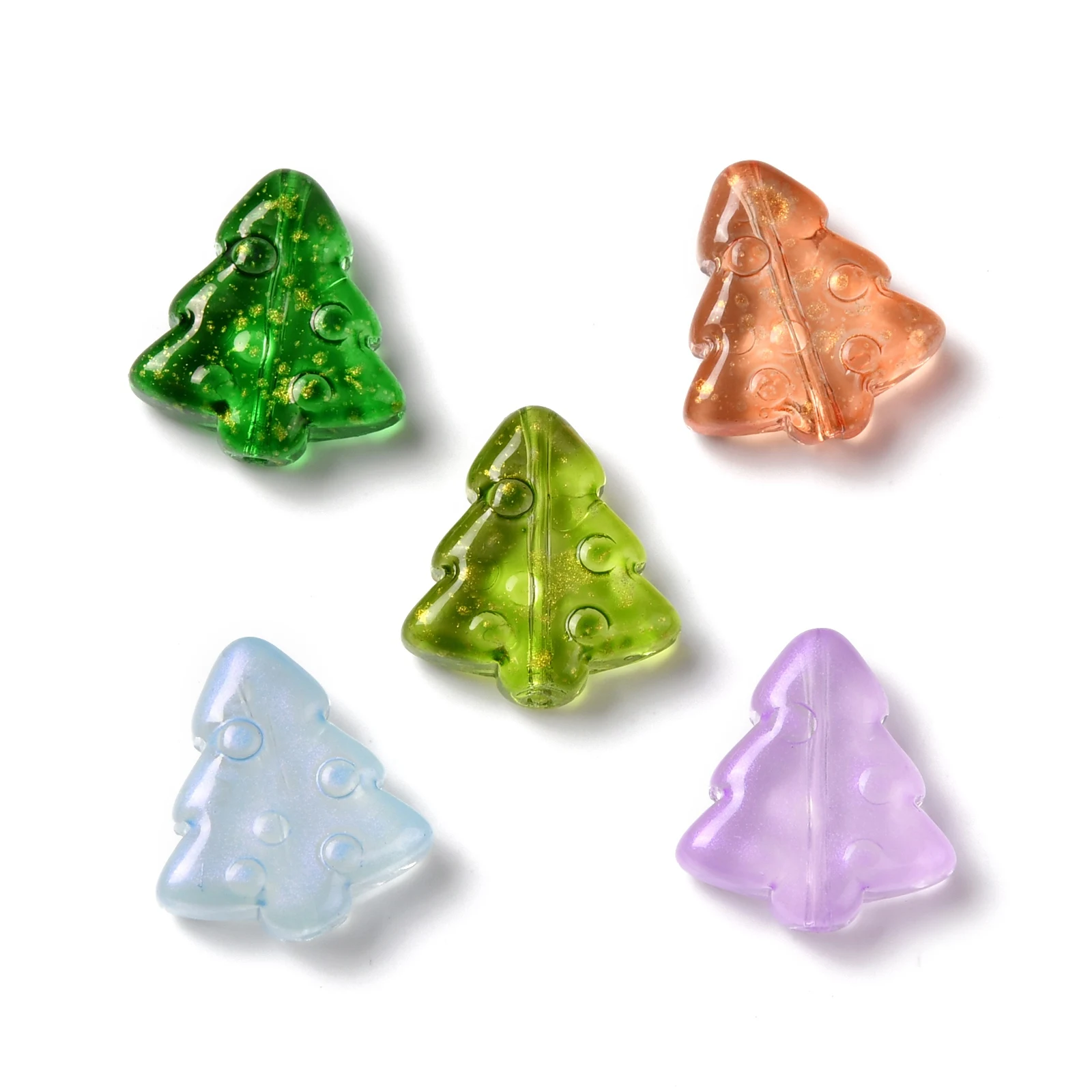 200pcs Gold Color Foil Glass Christmas Tree Loose Beads for Jewelry Making Bracelet Earrings DIY Crafts Findings