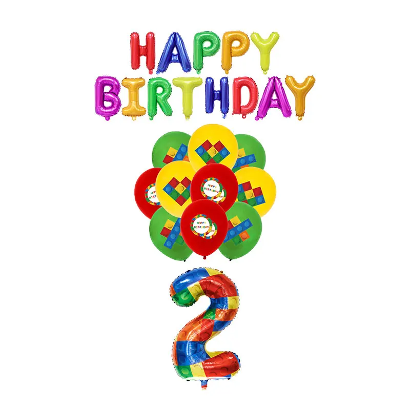 Bausteine Geburtstagsdekoration Party Jungen Einweggeschirr Pappbecher Teller Banner Ballon für Kindergeburtstag Zubehör – Detail 34