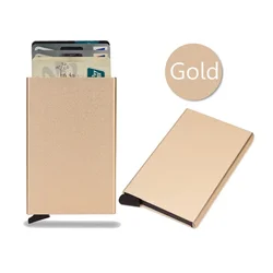 Sleek Metal Card Holder - Minimalist Slim Wallet in Black (Gold)
