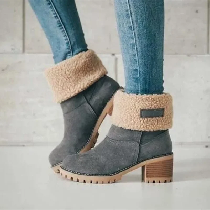 Women's Casual Velvet Warm Square Heel Round Toe Boots - Image 4
