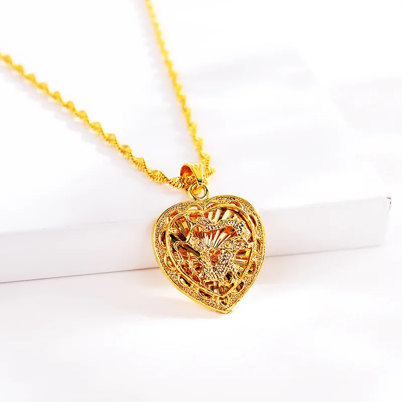 High-quality 9999 Golden Dragon Race Necklace Women's Palace Style 24K Real Gold Chain Zodiac Pendant Jewelry