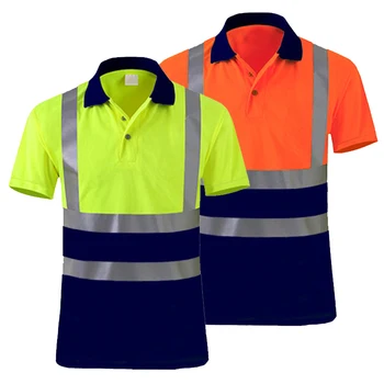 전문 Hi-Vis 티셔츠 반팔 작업 셔츠, 반사 경고 폴로 셔츠, 투톤 작업복 S-XXXL
