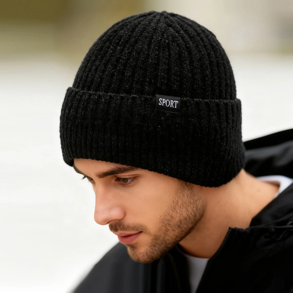 Men's Wool Blend Hat, Winter Warm Fleece-Lined Thick Knit Hat, Men's Windproof Knitted Hat, Cotton Hat for Cold Weather Camping