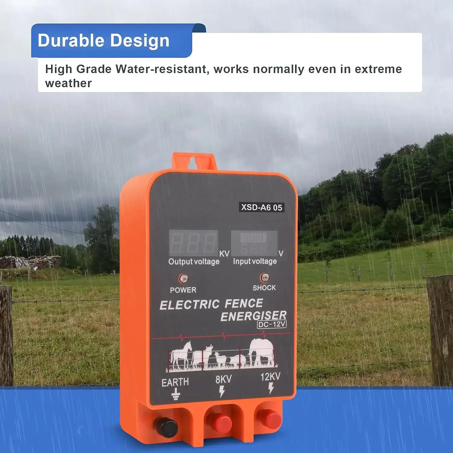 10KM Electronic Fence Energizer Charger for Preventing Wild Animals 12V Pulse Controller with LCD Display for Farm Sheep Cattle electric fence energizer