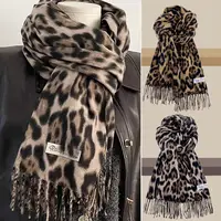 Vintage Leopard Tassels Shawl Imitation Cashmere Thickened Winter Warm Scarf Windproof Foulard Pashmina Hijabs for Women Man 1