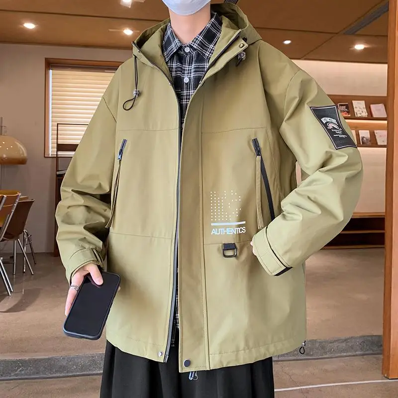 남성용 캐주얼 후드 재킷, 루즈 코트, 하이 스트리트 아우터, 솔리드 탑, 지퍼 바람막이 의류, 패션 용수철, 가을
