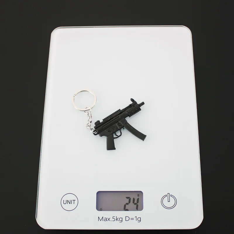 Mini PUBG Gun Keychain 9cm Metal MP5 Weapon Model Alloy AK47 AWM M24 Light Key Chain Bookbag Car Pendant Gifts Toy for Kids 5