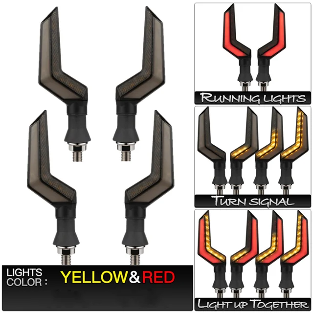 Motorcycle Turn Signals Light 12V Flasher Motorcycle Led Flowing Water Blinker Bendable Signal Lamp Universal Accessories 4pcs Red