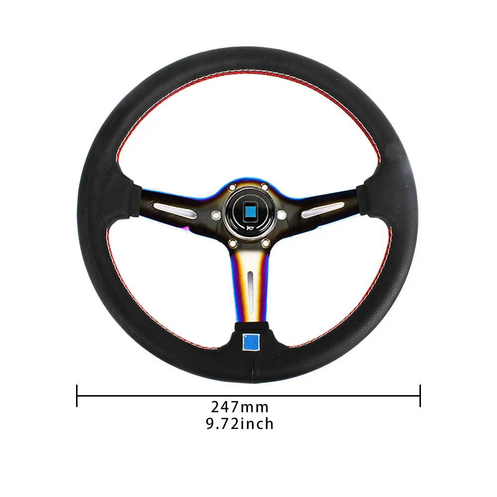 Accessori Per Auto Deep Dish Style Volante Deportivo Pelle Perforata In Titanio Bruciato Con Volante Con Bottone In Corno 350Mm