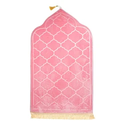 Elegant Non-Slip Portable Prayer Rug - Soft Embossed Flannel Mat (Pink)