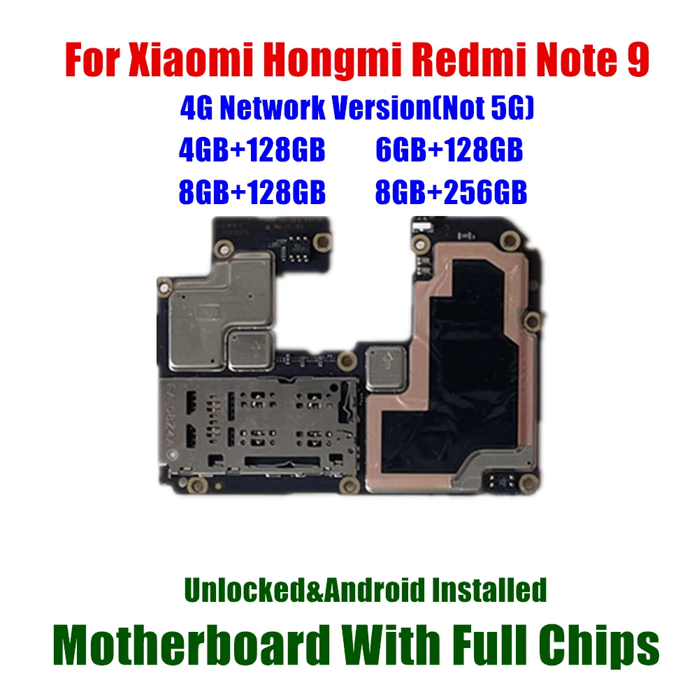 

Replaced Mainboard With Chips FOR Xiaomi Hongmi Redmi Note 9 Motherboard Logic Board Android OS Installed 128GB 256GB ROM