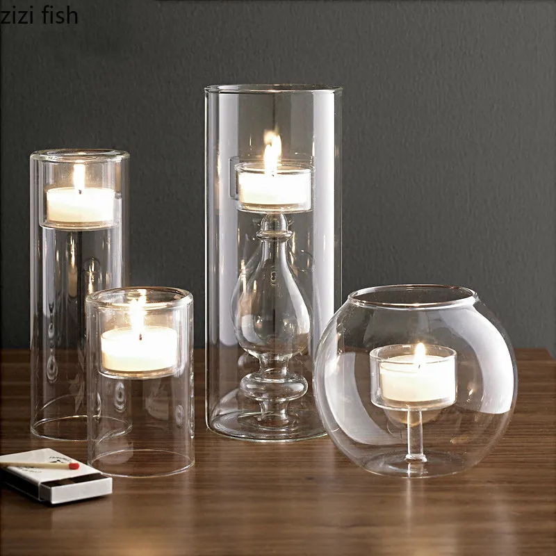 Creative Heat-resistant Countertop Glass Candle Holder Wedding Table Decoration Candle Cup Simple Dinner Decoration Accessories