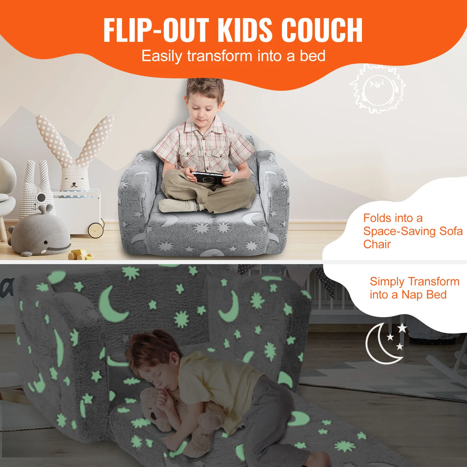 VEVOR Play Couch Kids Sofa Toddler Foam Sofa Couch with High-density 25D Sponge for Playing Creativing Sleeping Kids Furniture 3