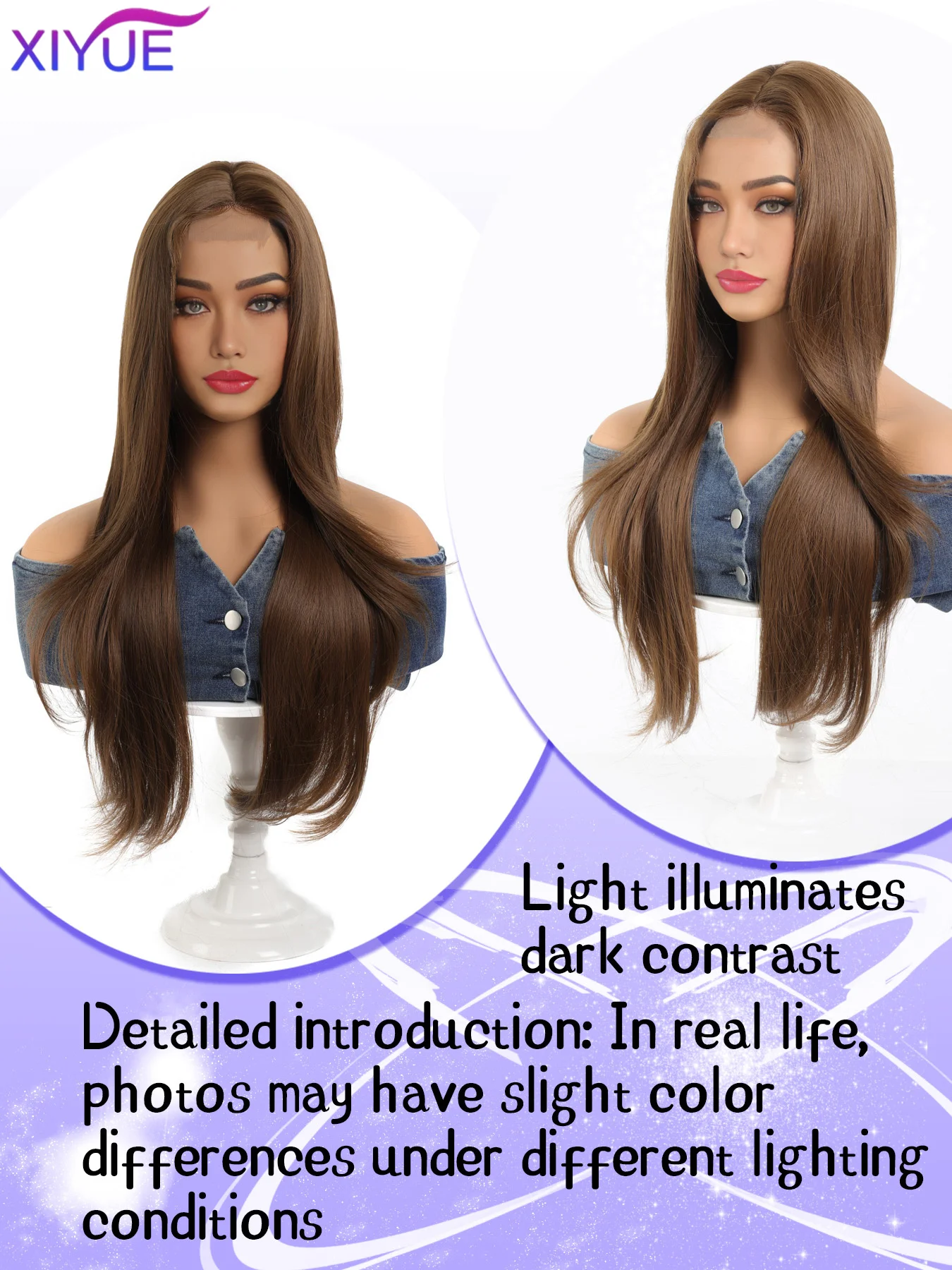 XIYUE 26 Inch Lace Front Wigs Curly Wave Fiber Synthetic Wig Heat-resistant Non-Glare Natural Soft Cosplay Hairpiece For Women