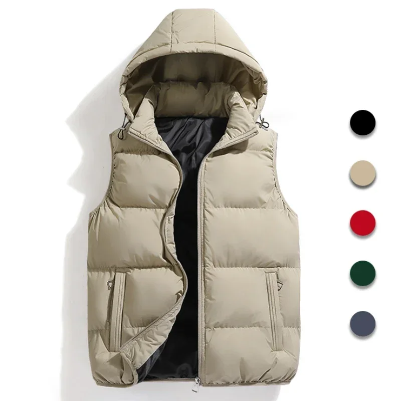 

Men Fashion Autumn Winter Thicken Cotton Waistcoat Sleeveless Vests Jacket Coat Men Warm Detachable Hat Outwear Vest Jacket Men