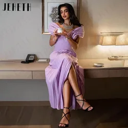 JEHETH Off Shoulder Mermaid Pleated Evening Prom Dress فستان سهرة نسائي Purple Side Slit Party Formal Occasion Gown Ankle Length