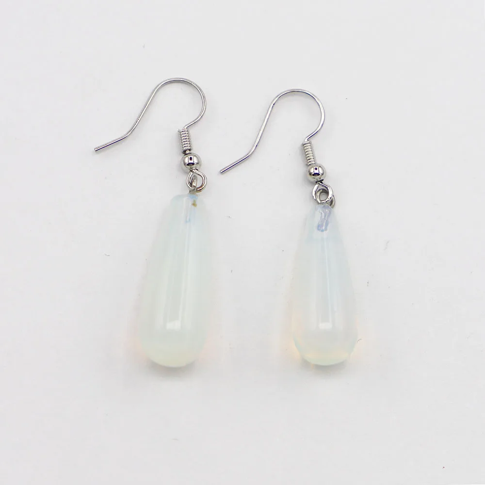 Hotsell Natural Stone Opal Round Water Drop Earring Pendant Dangle Charms DIY Women Party Wedding Fashion Necklace Jewelry 6Pair