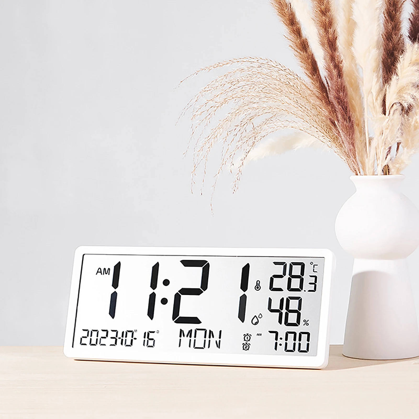 Led Large Screen Digital Wall Clock Temperature Humidity Year Date Time Display Living Room Desktop Electronic Clocks