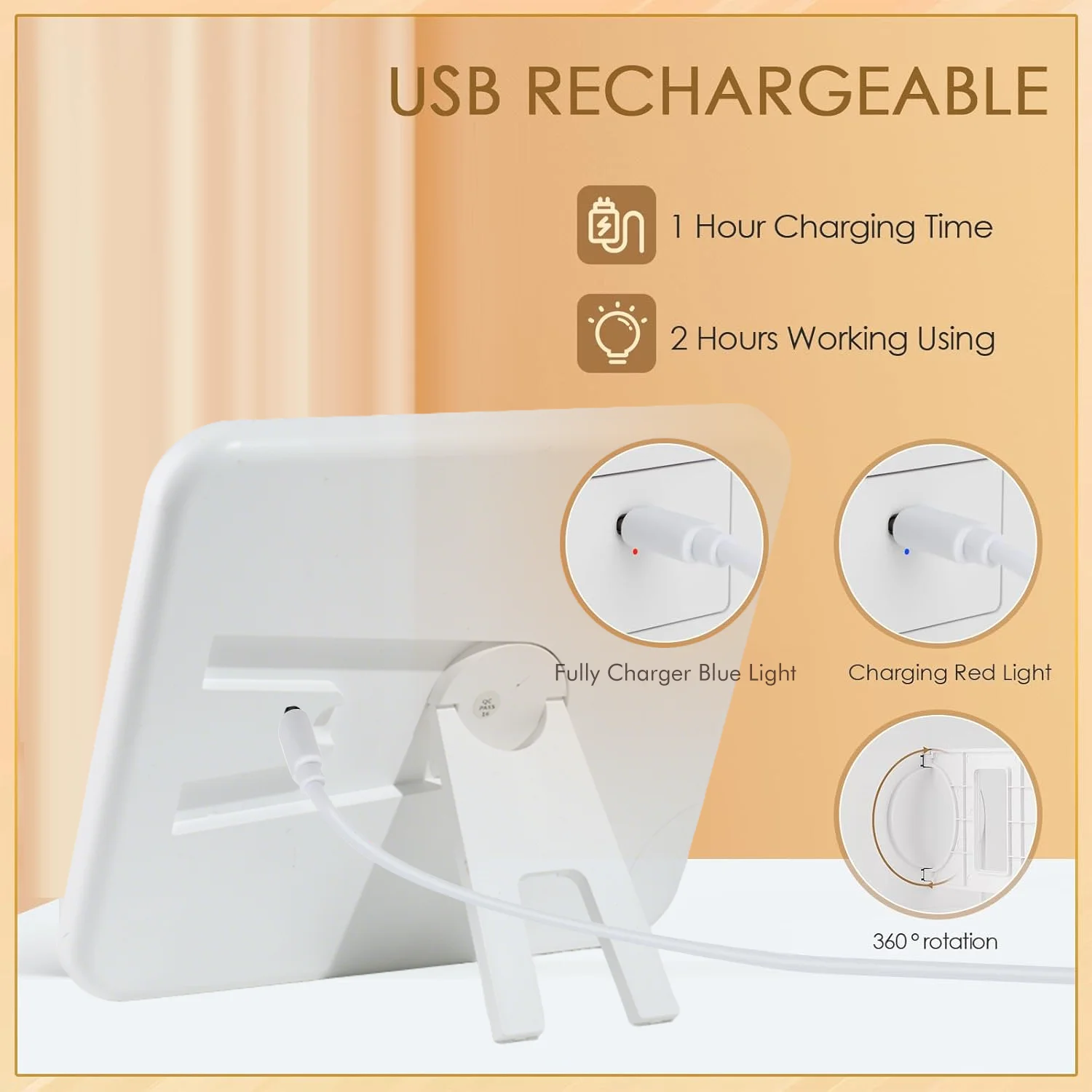 회전식 LED 화장 거울(10배 확대), 휴대용 화장대 거울, 데스크 조명 내장형 컴팩트 여행용 거울(선물용)