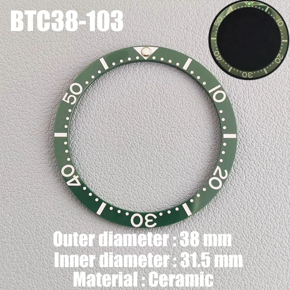 Luminous Ceramic Watch Bezel Insert - 38mm Flat Design