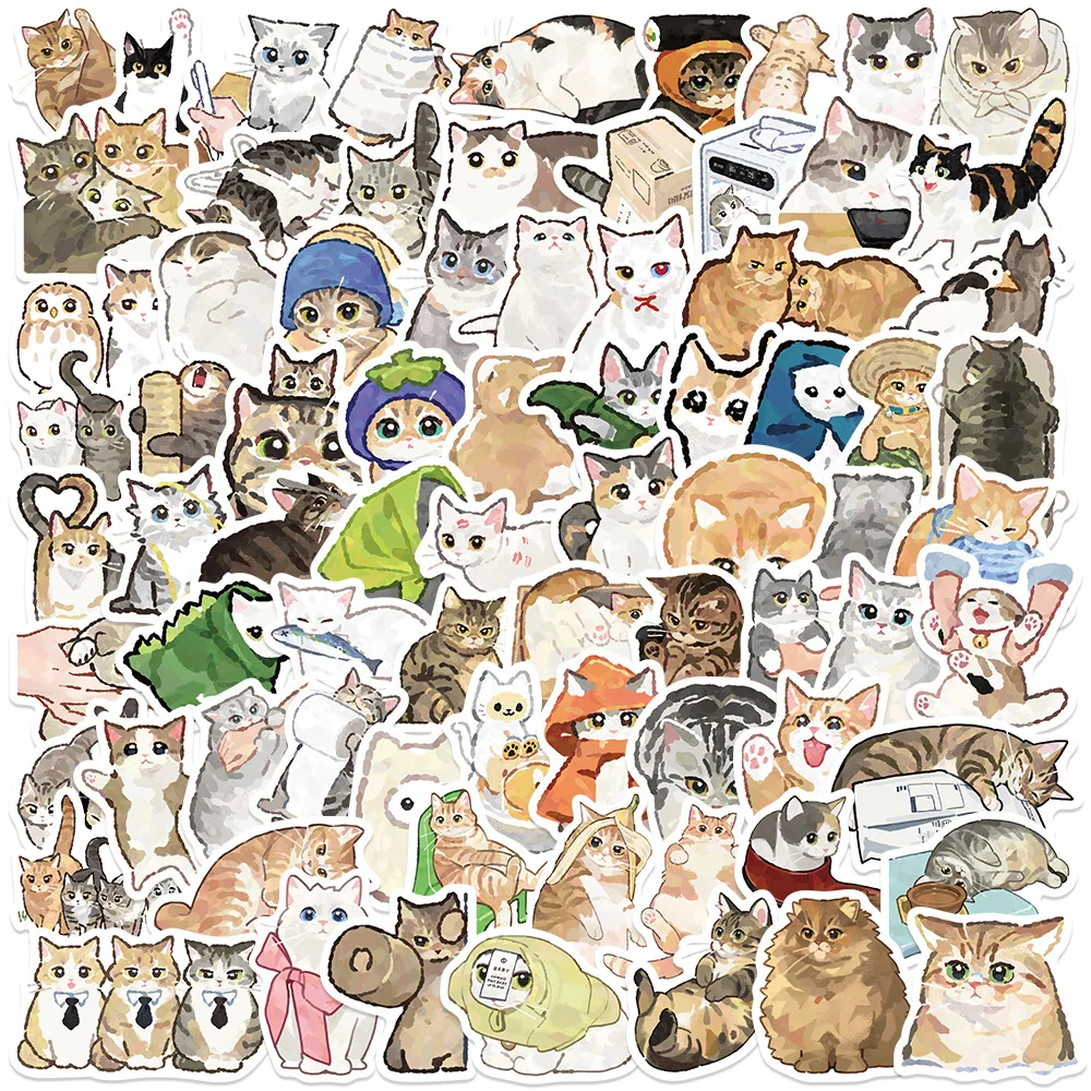 Graffiti Sticker Cat 77Pcs Hand Drawn Cartoon Cat Cute Graffiti Sticker Helmet Luggage ...