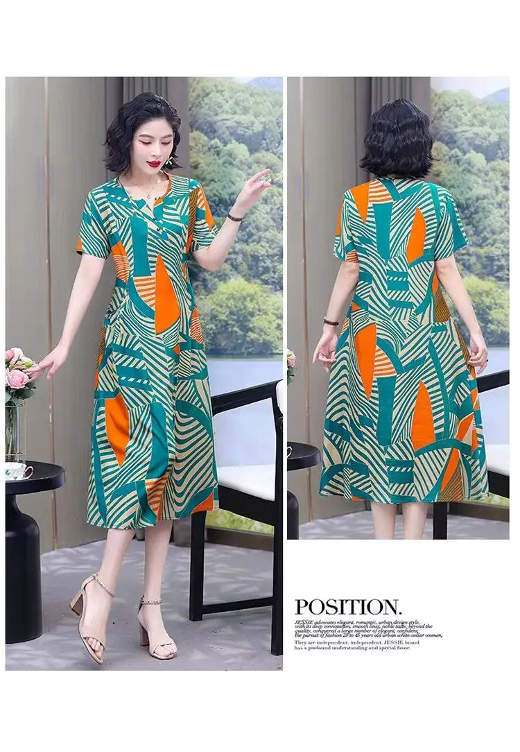 S932e48ce18324db1942f24a2d4f1fbabS 2025 Plus Size Dress Summer Dress Robe Femme Womens Casual Short Sleeve Boho Vintage Print Long Dress Beach