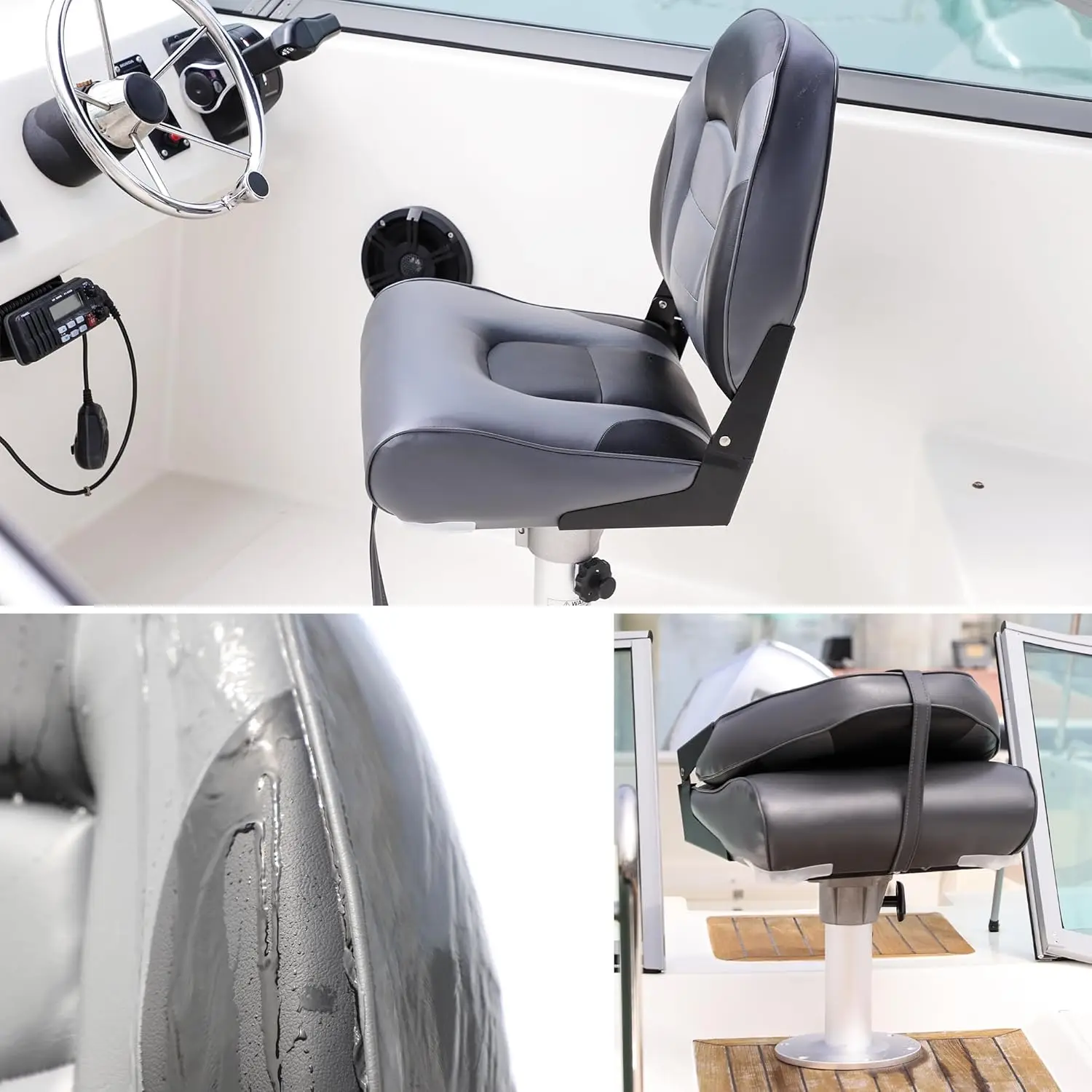 A Pair of Marine High Back Folding Fishing Boat Seat,Stainless Steel Screws Included