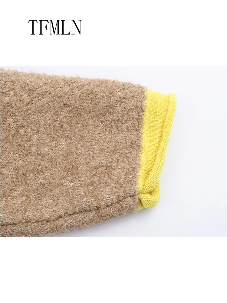 Fashion Women Knitted Sweater 2025 Autumn Winter Chic Causal Zipper Pockets Warm Overall Tops Retro Loose Stand Cardigan Tops