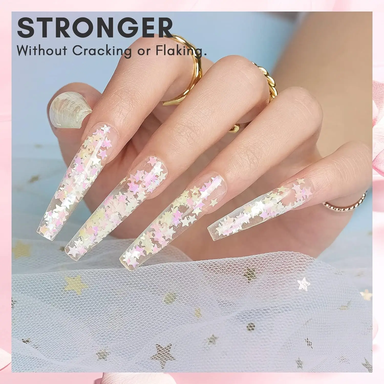 Makartt Glitter Acrylic Nail Powder,2oz Mixed Sparkly Acrylic Powder,Pink Yellow Star Clear Nail Acrylic Powder for Extension 4