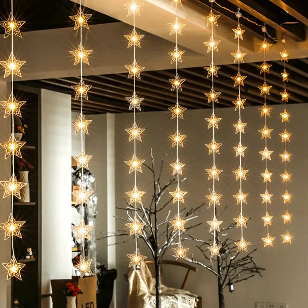 

for Home, Wedding, Party Room Layout Fairy Five-pointed Star Xmas Lighting Window Decor Curtain String Lights LED Star Lamp