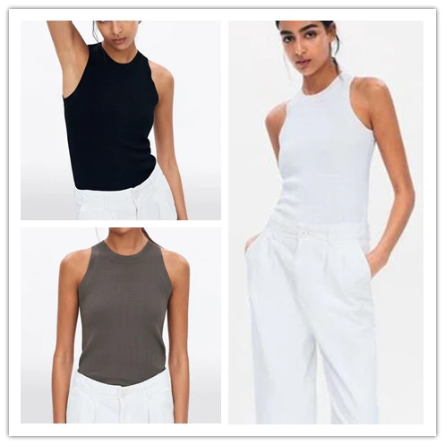 

2022 spring and summer new round neck sleeveless vest bottoming shirt slim fitting elastic knitted top