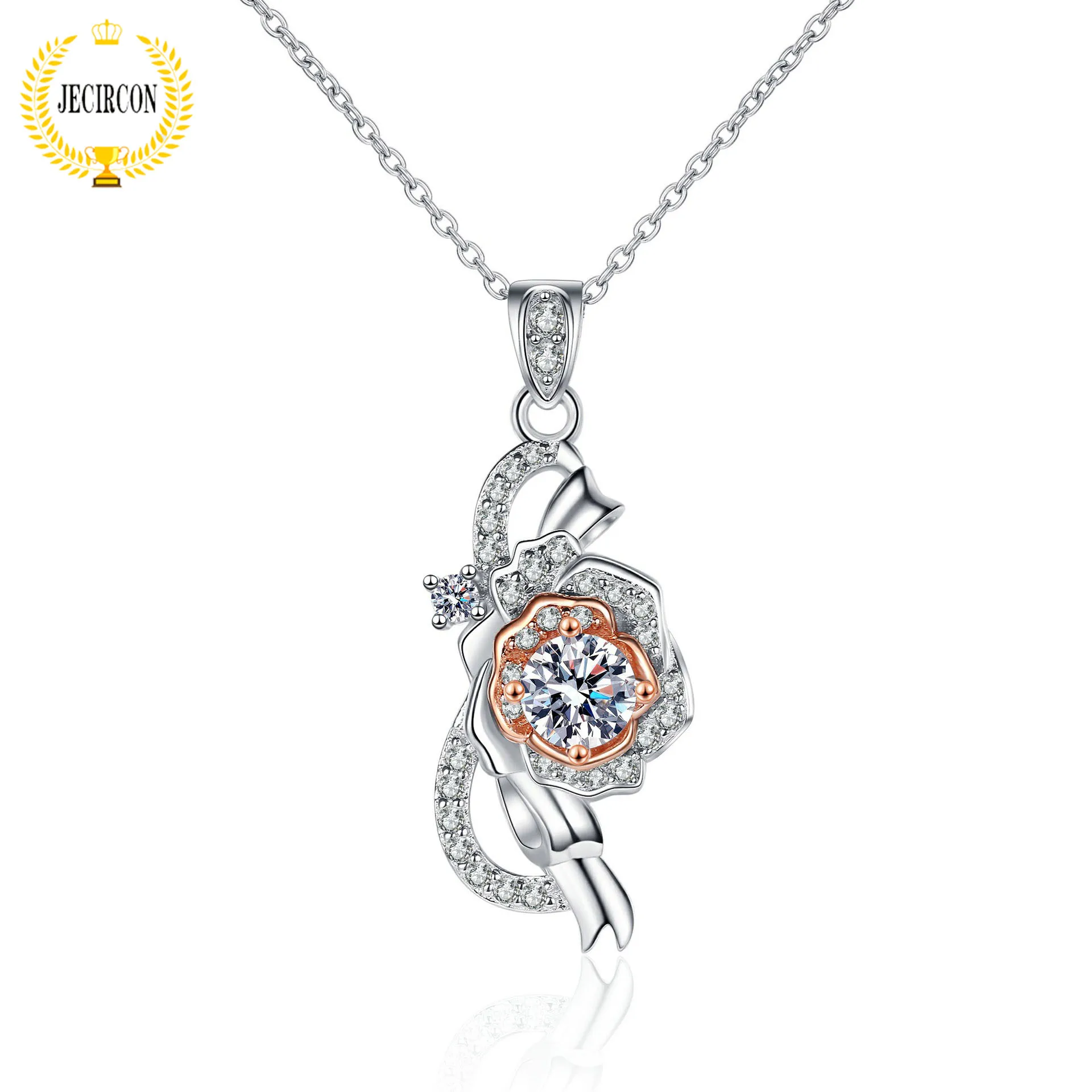 

JECIRCON 0.5 Carat Moissanite Necklace for Women Rose Color Separation Pendant 925 Sterling Silver pt950 Plated Wedding Jewelry