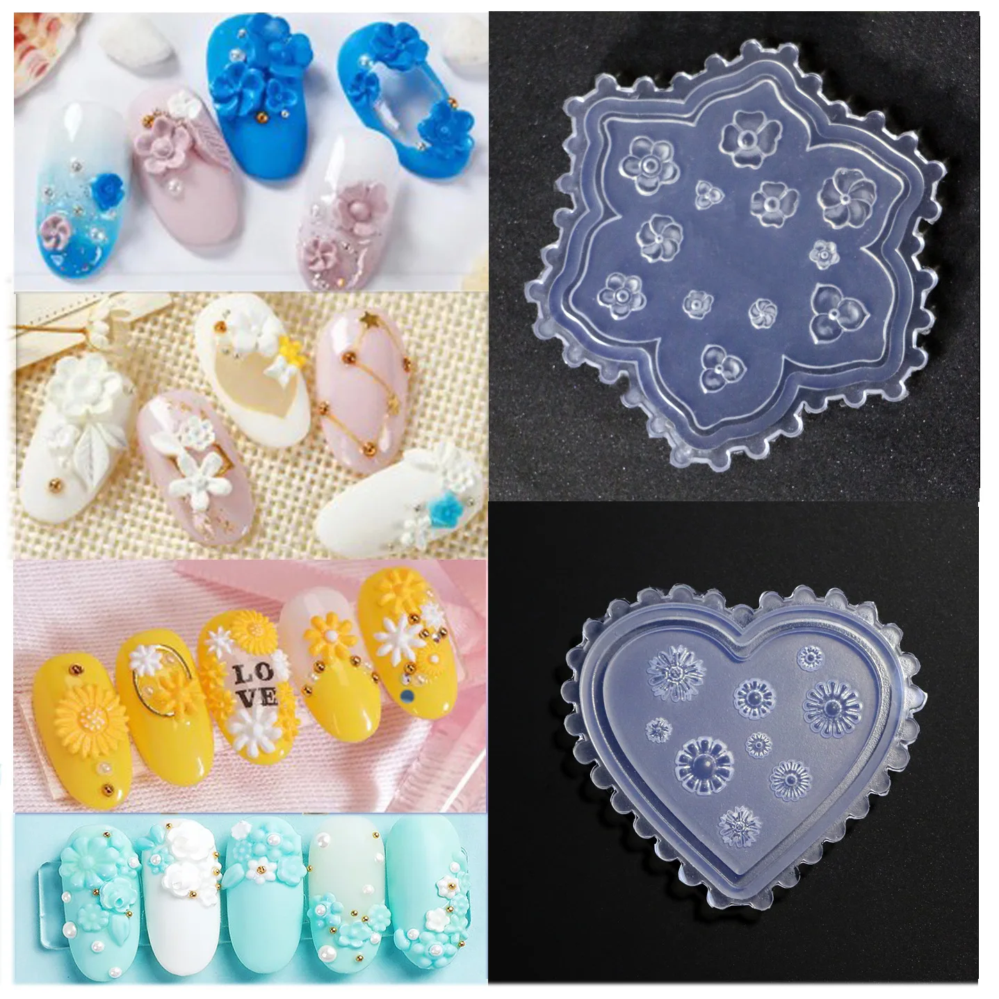

Flower Butterfly Heart Acrylic Nail Mold For Nail Art Decorations Silicone Molds DIY Epoxy Resin Templates Pattern Mould