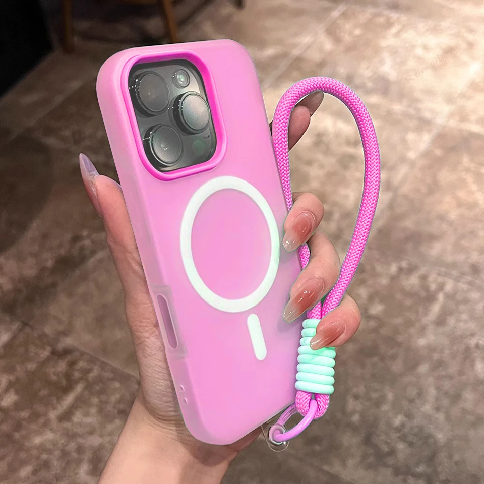 Magnetic Wrist Strap Phone Case with Lanyard - Matte Protector & Wireless Charging Compatible