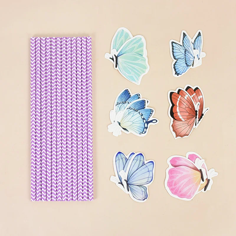 4pcs/set Butterfly Decor Disposable Straw, Modern Glitter Detail Drink Straw  For Party