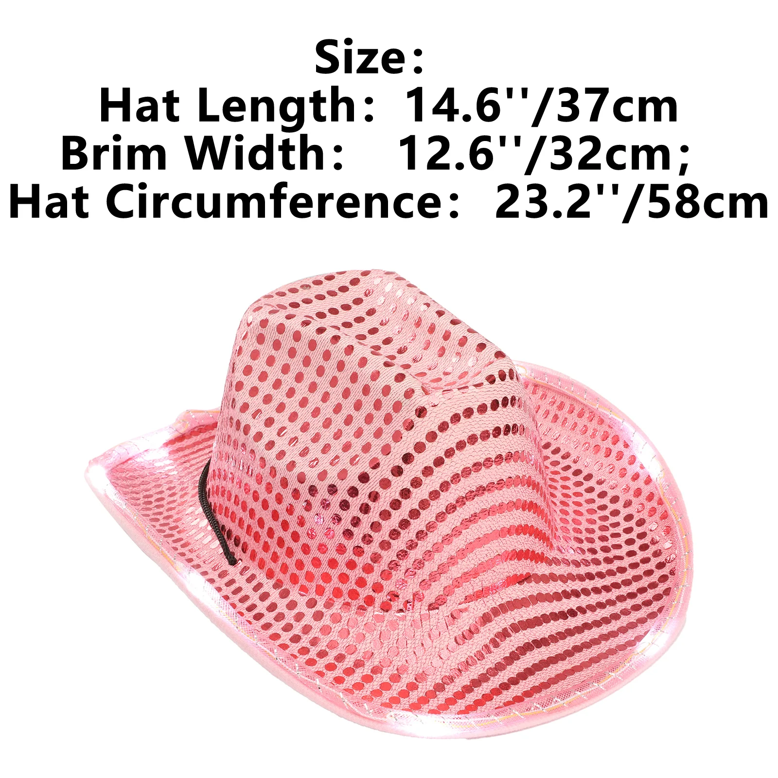 Mens LED Light Up Western Cowboy Hat Adjustable Drawstring Shiny Sequin Flashing Lights Sun Hat Cowboy Halloween Party