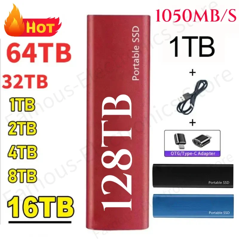 

New 128TB Portable High Speed Mobile Solid State Drive 64TB 500GB SSD Mobile Hard Drives External Storage Decives For Laptop Mac