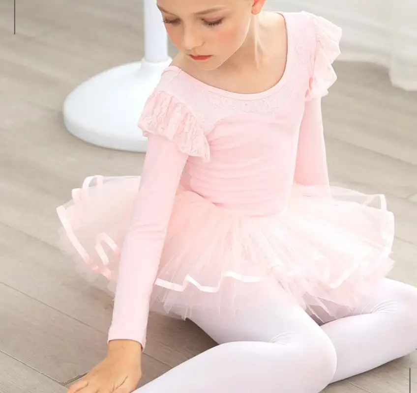 Cotton Children Dance Costume Lace Splicing Performance Costume Ballet Dance Skirt Kids Girls Gauze Skirt For Stage School Show